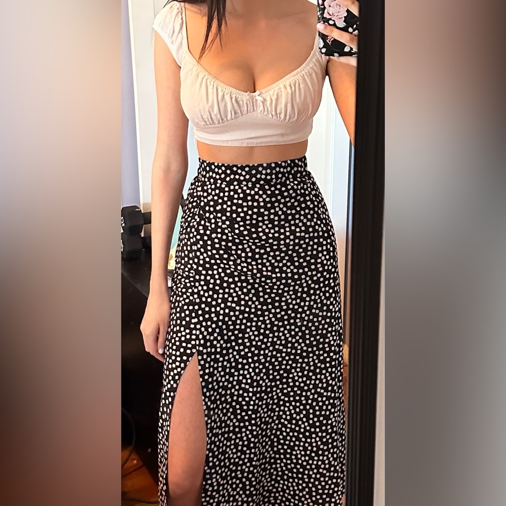 Princess Polly Midi Skirt White/ Black Floral